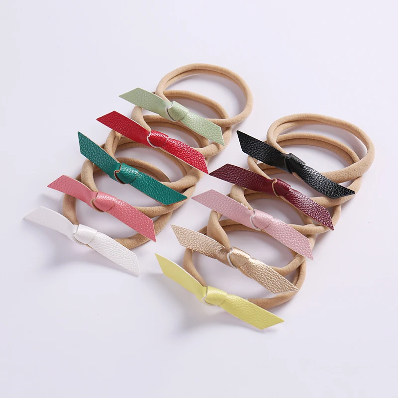 Повязка на голову для новорожденных девочек кожаная эластичная нейлоновая лента