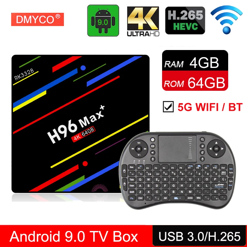 H96 MAX Plus+ Android 9,0 tv Box 4G ram 64G rom RK3328 четырехъядерный 64 бит 2,4/5G WiFi LAN смарт-медиаплеер H.265 DLNA приставка