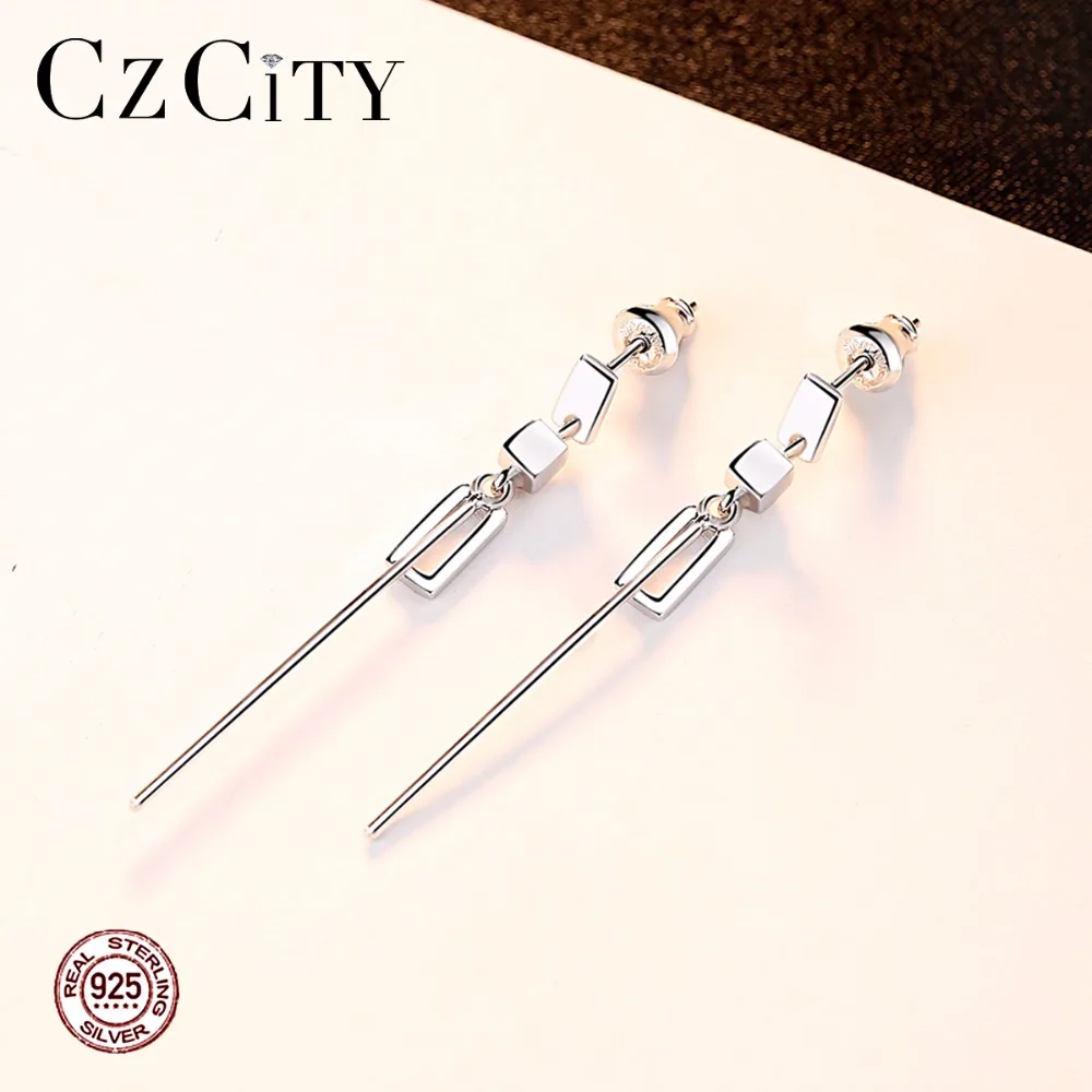 CZCITY Настоящее серебро винтажные длинные серьги для женщин висячие 925