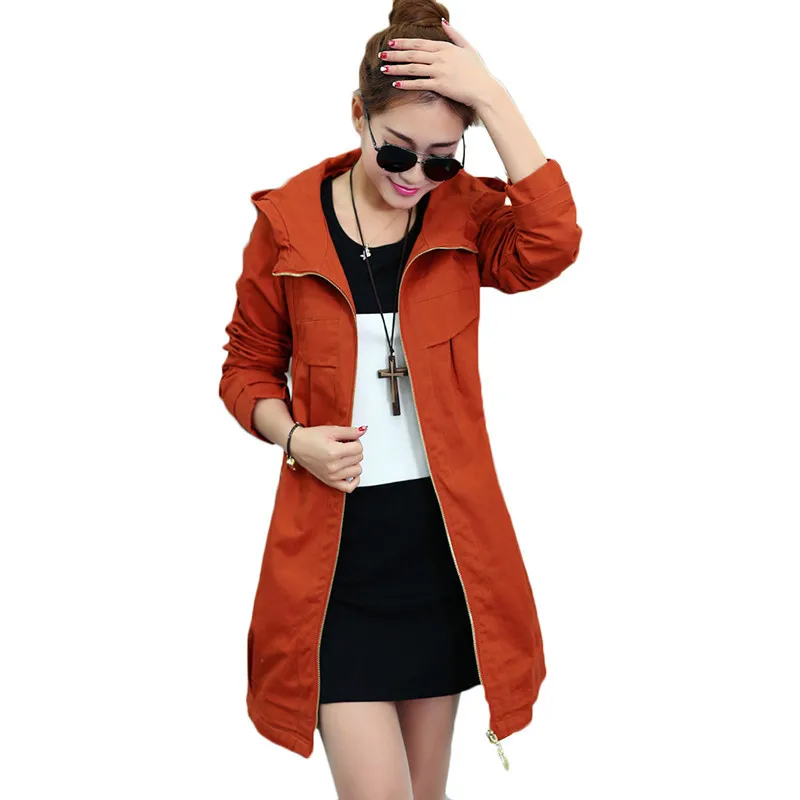 Женское пальто Весна Осень Тренч с капюшоном тонкий длинный рукав элегантная