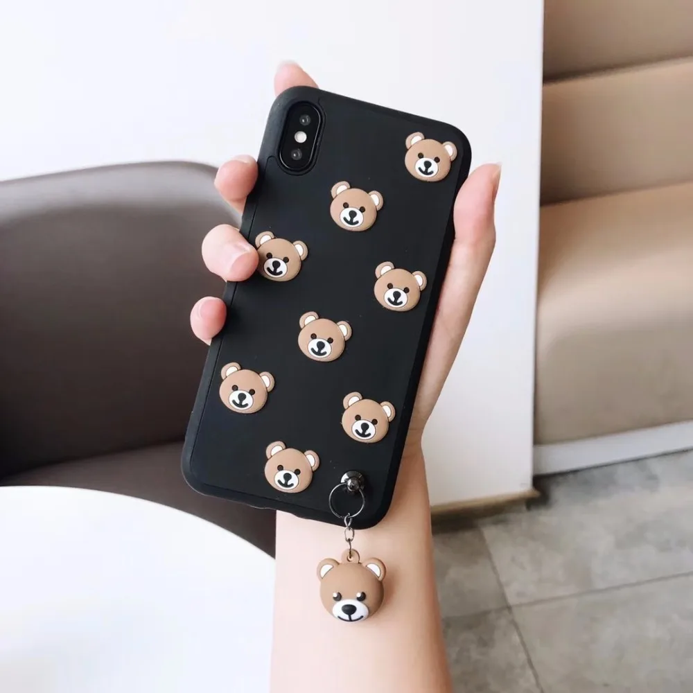 3D Teddy bear soft silicone shockproof phone case for iphone x 7 7plus 6 6s Plus with strap cover iphone8 8Plus |