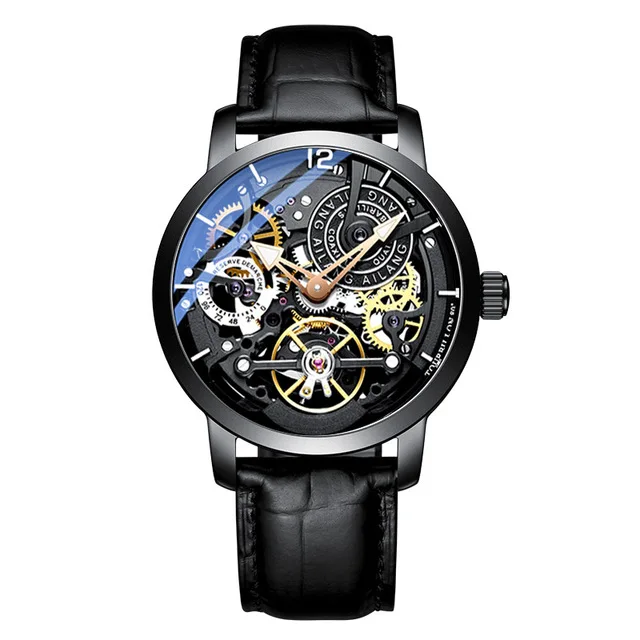 1 AILANG Мужские механические часы Tourbillon Роскошные модные мужские кожаные Брендовые спортивные часы Автоматические Мужские часы - Цвет: 1