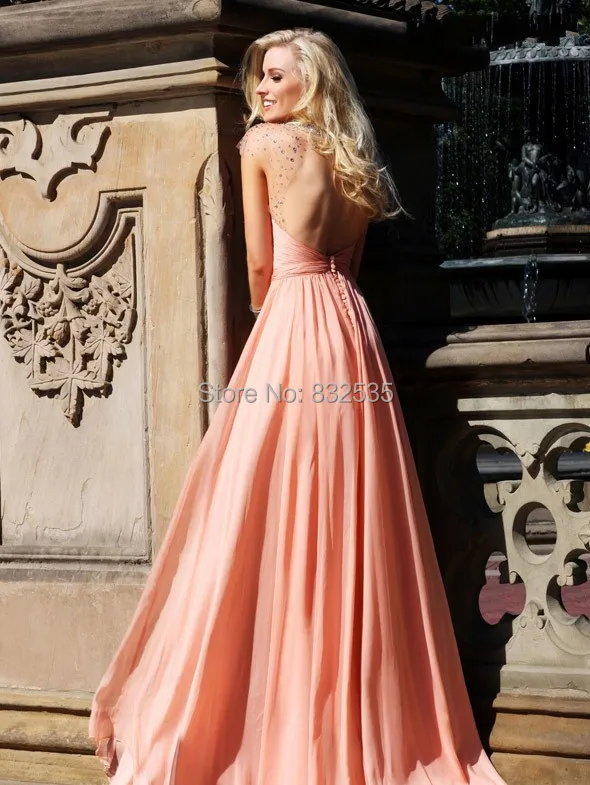 2015 Hot New Embroidery Elegant Chiffon Floor-length Cap Sleeve Prom/Evening Dress | Свадьбы и торжества