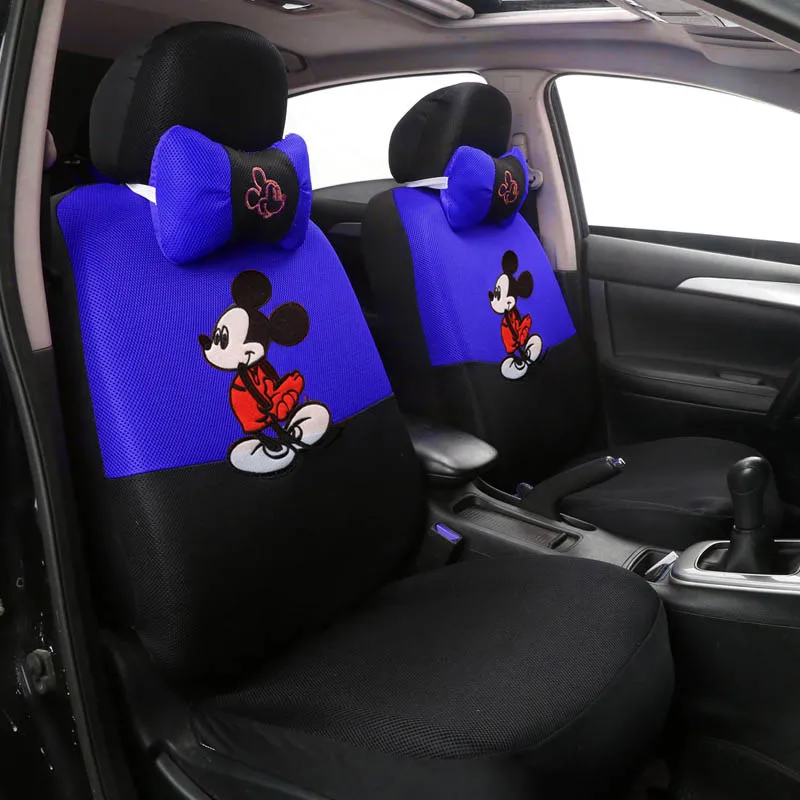 Blue Black 12 шт. милый мультяшный универсальный чехол для автомобильных сидений Микки чехлы для сидений салонные аксессуары сэндвич-ткань защита для автомобильных сидений - Название цвета: Blue Black