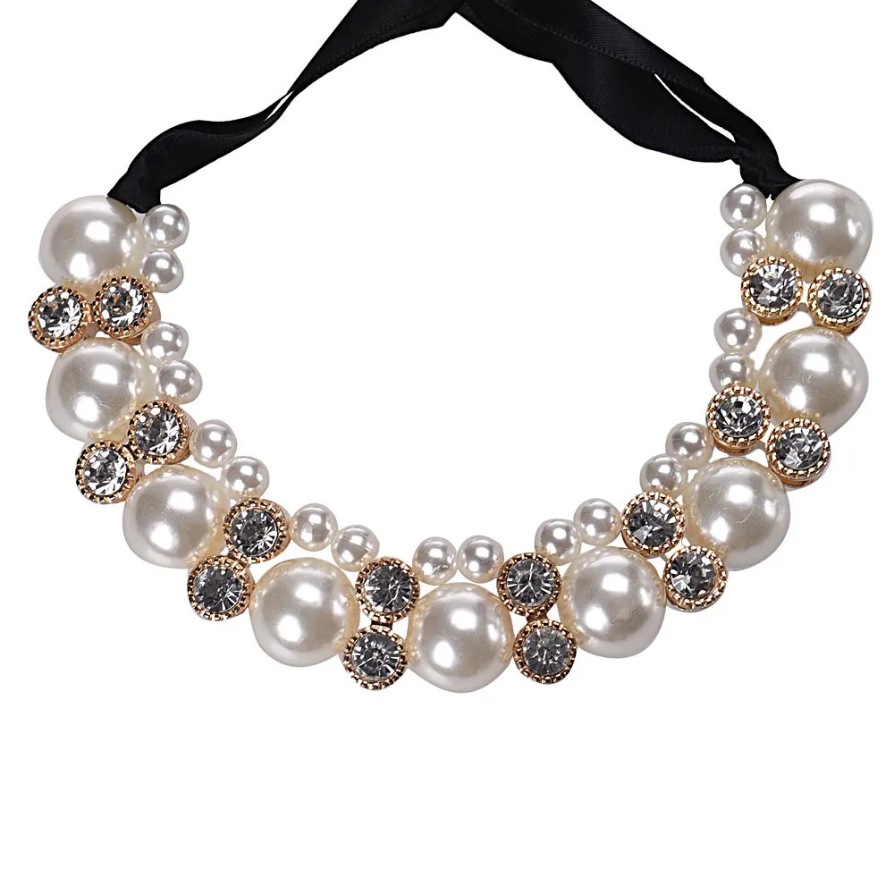 Женское Двухрядное регулируемое ожерелье цепочка стразы имитация жемчуга