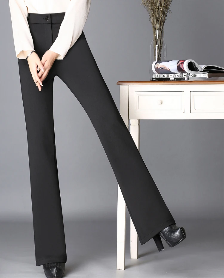 Straight pants for women plus size solid colour high waist elastic cotton blend full length casual pring thin qzq0602 | Женская одежда