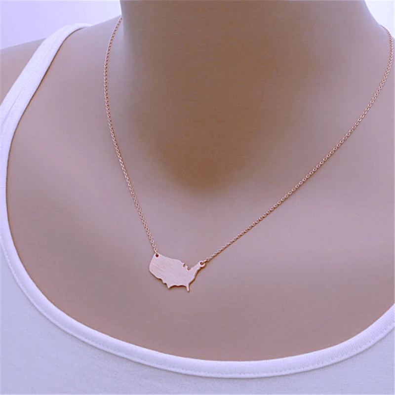 Модное ожерелье в стиле США/США с картой США|state necklace|necklace 18k goldusa necklace |