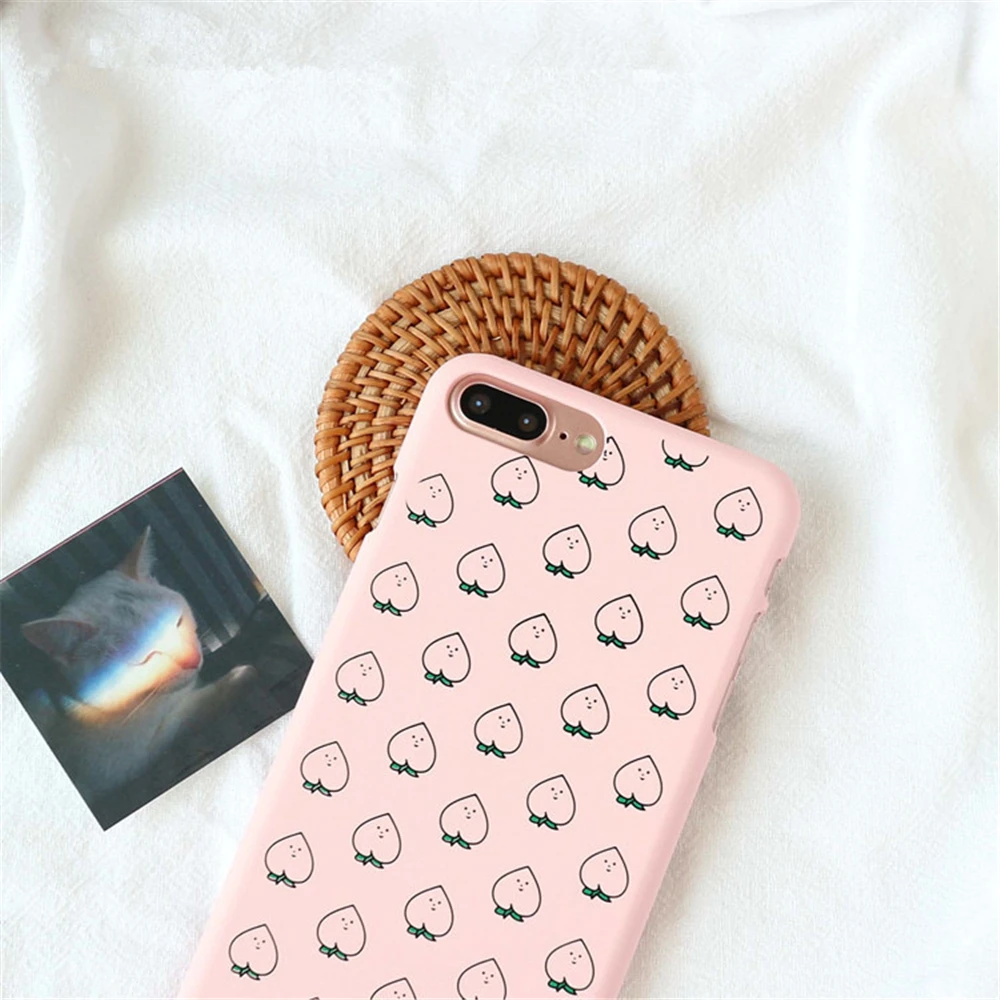 Lovely Cartoon Peach Smiley face Ultra Thin Matte Hard PC Phone Case For iPhone 5 5S SE 6 6S 7 8 Plus X 10 Shell Capa |