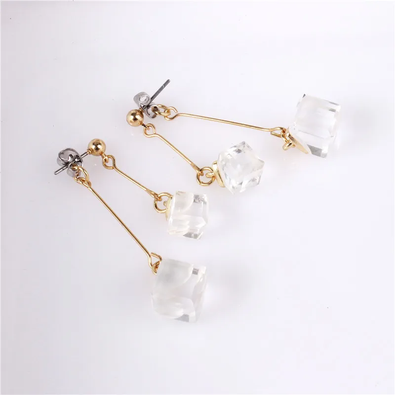 Бесплатная доставка модных дамских украшений Новые трехмерные геометрические квадратные подвески искусственного имитационного кристалла для девочек серьги.