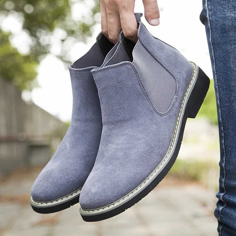 Ботинки Челси мужские с круглым носком модные повседневные винтажные однотонные