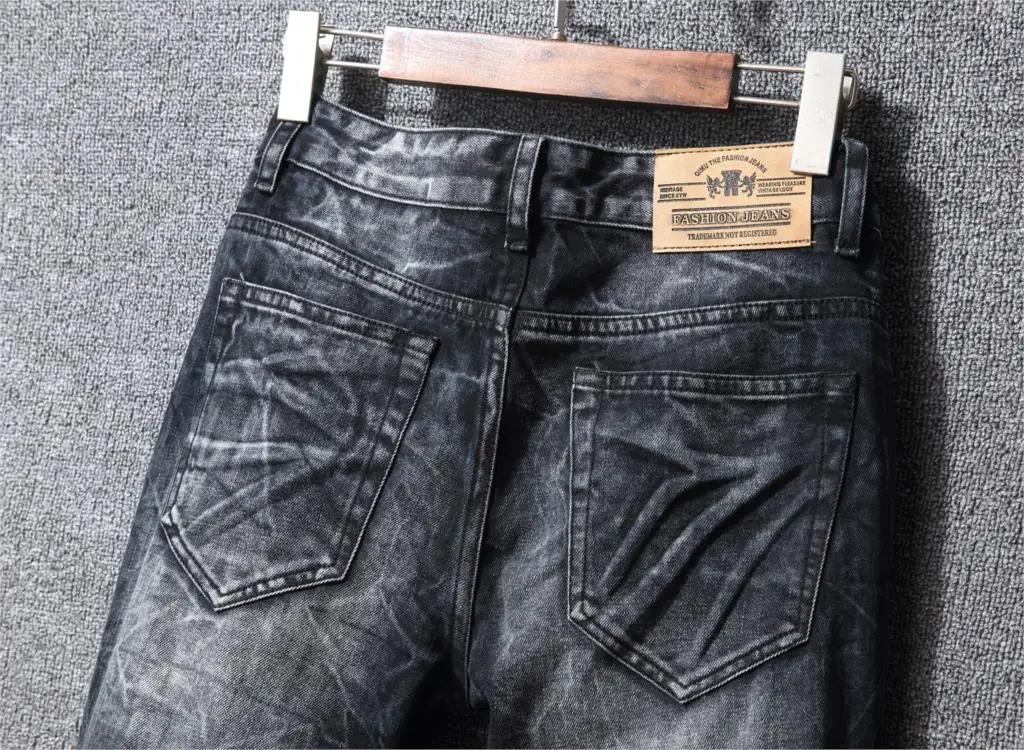 Classic Black Denim Men Jeans Retro Designer Slim Fit Mens Fashion High Street Ripped Hip Hop Biker Homme | Мужская одежда
