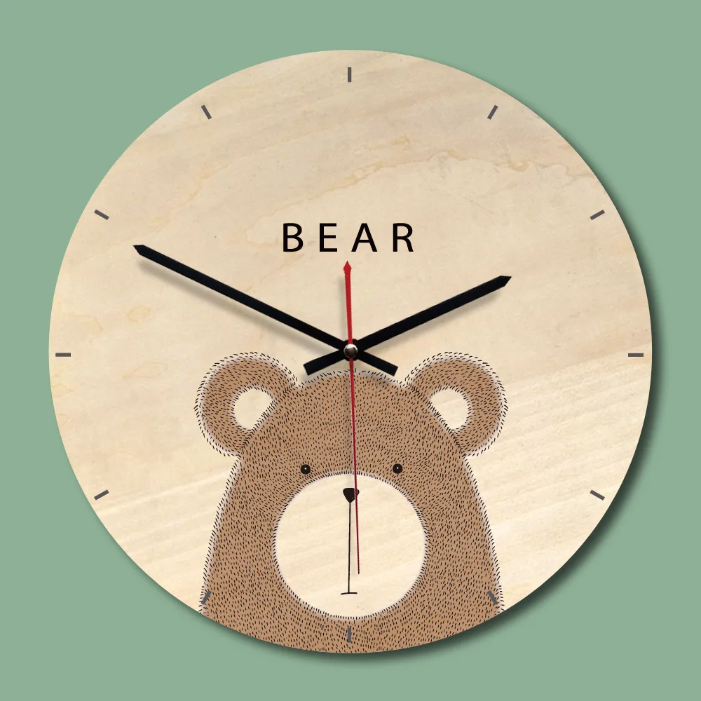 11 Inch Cartoon Wooden Wall Clocks for Kids Bedroom Living Room Creative Needle Quartz Clock Home Decor Relogio De Parede | Дом и сад