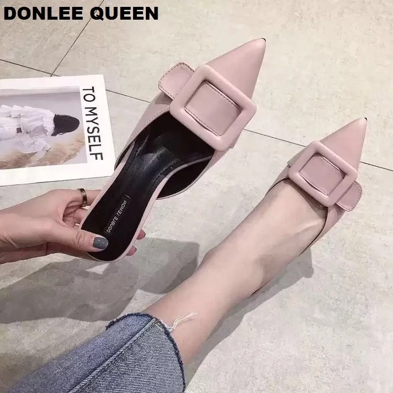 Женские босоножки на высоких каблуках с пряжкой и мюли сексуальный острый носок