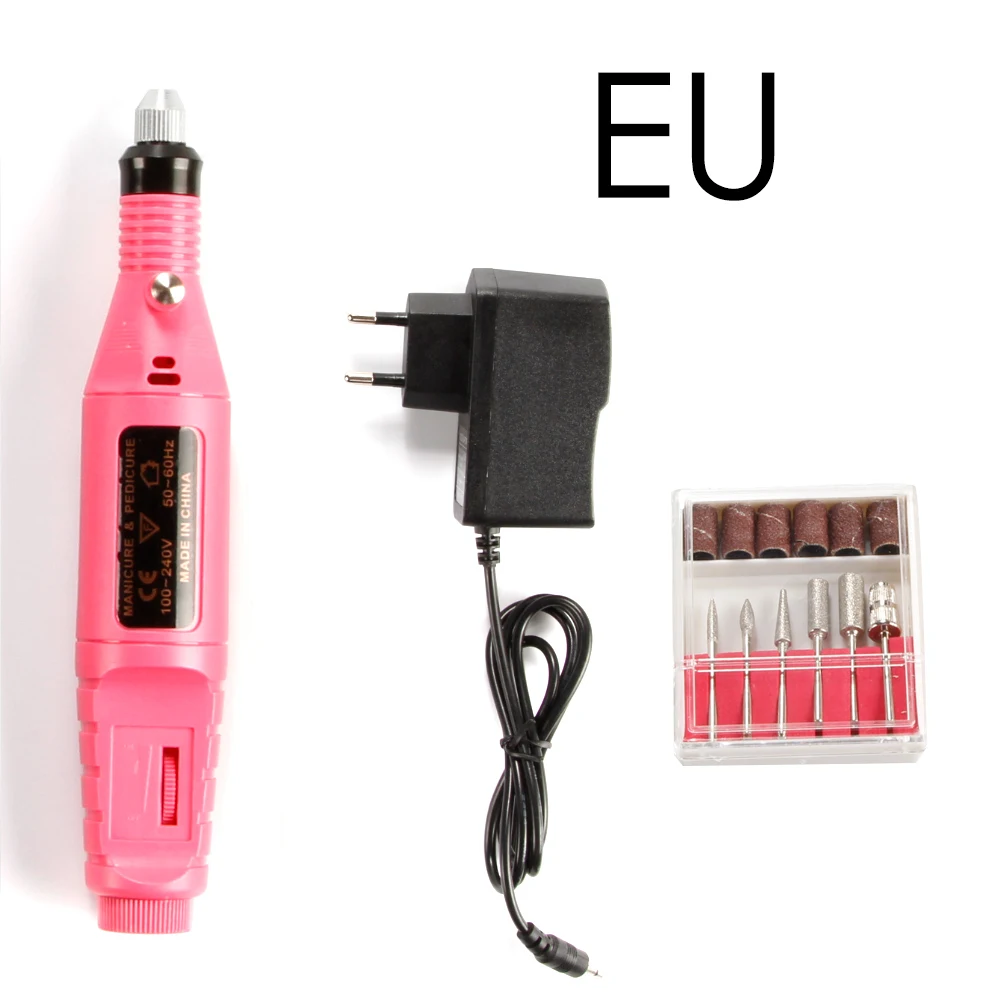 Pink EU Электрический аппарат для маникюра, педикюра, сверло для ногтей, фрезы для ногтей, для дизайна ногтей, для удаления кутикулы, акриловый гель, машина для удаления, EU/US Plug - Цвет: Pink EU
