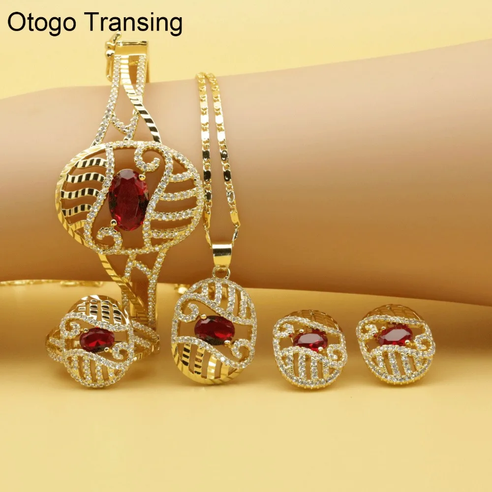 Otogo Transing кулон/серьги/браслет набор ювелирных изделий Золотой Цвет Красный