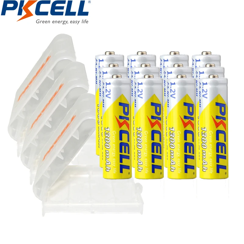 12 шт. батарейки PKCELL AA 1300 мАч 1 2 в Ni MH аккумуляторные батареи aa pilas recargable и 3 AA/AAA