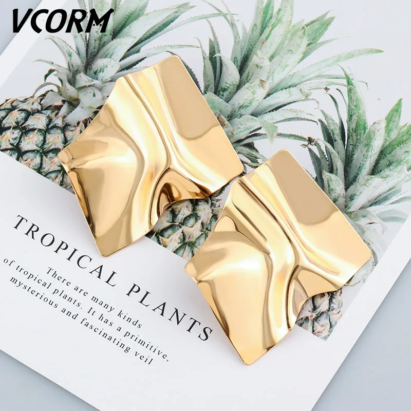 Gold VCORM новые винтажные золотые Висячие серьги для женщин массивные геометрические неровные металлические висячие серьги femme модные ювелирные изделия - Окраска металла: Gold