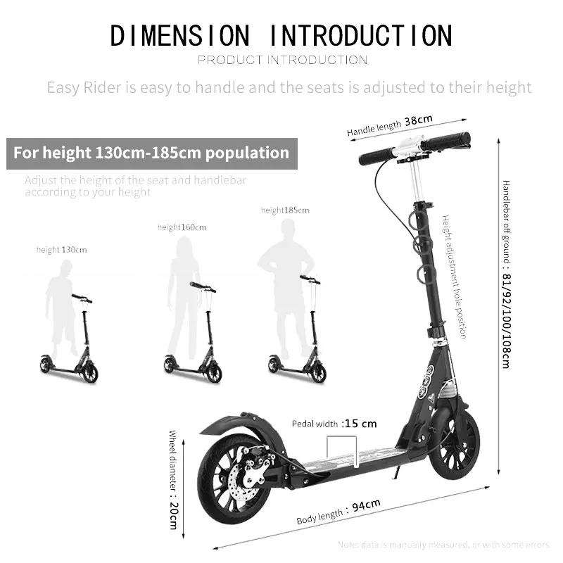 Самокат складной для взрослых и детей 2 колеса из искусственной кожи амортизация