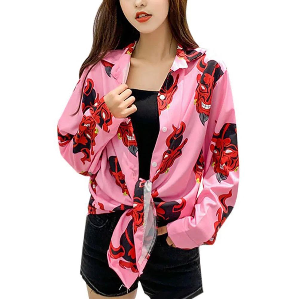 Harajuku Demon Print Summer Women Blouse Punk Gothic Casual Loose Short Sleeve Shirt Tops Female