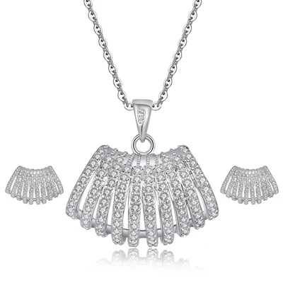 Silver chain set Mchic S925 Серебряный сверкающий комплект ювелирных изделий из циркония роскошный геометрический Шарм CZ серьги ожерелье для женщин Свадебная вечеринка Brincos - Окраска металла: Silver chain set