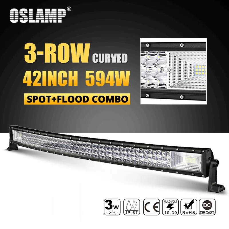 42inch no wire Oslamp 3 ряд 2" 324 Вт 34" 486W 4" 594 Вт 52" 702 Вт изогнутый СВЕТОДИОДНЫЙ светильник бар Offroad светодиодный бар пятно луча СВЕТОДИОДНЫЙ рабочий светильник бар 12v 24v - Цвет: 42inch no wire
