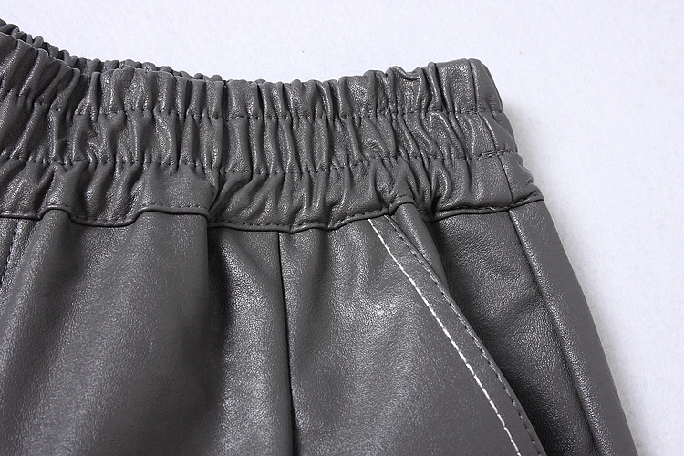 ALPHALMODA осенние женские шорты из искусственной кожи сплошной цвет изгибающий манжета, карман эластичный пояс шорты M-L