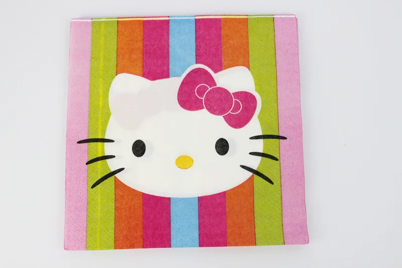 Тематический набор посуды в стиле hello kitty, украшение для дня рождения, Детские воздушные шары, чашки для салфеток, скатерть и флаги, соломенные вечерние принадлежности
