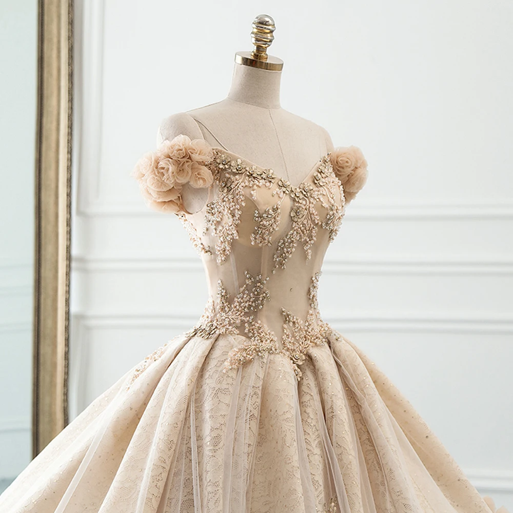 Vestido de Noiva/Новое поступление Бальное платье из фатина цвета шампанского Свадебные