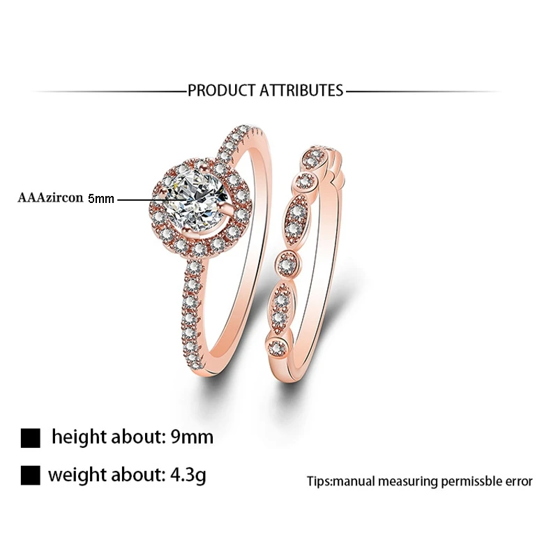 Модные комплекты из 2 предметов розовое позолоченное кольцо кубический циркон с