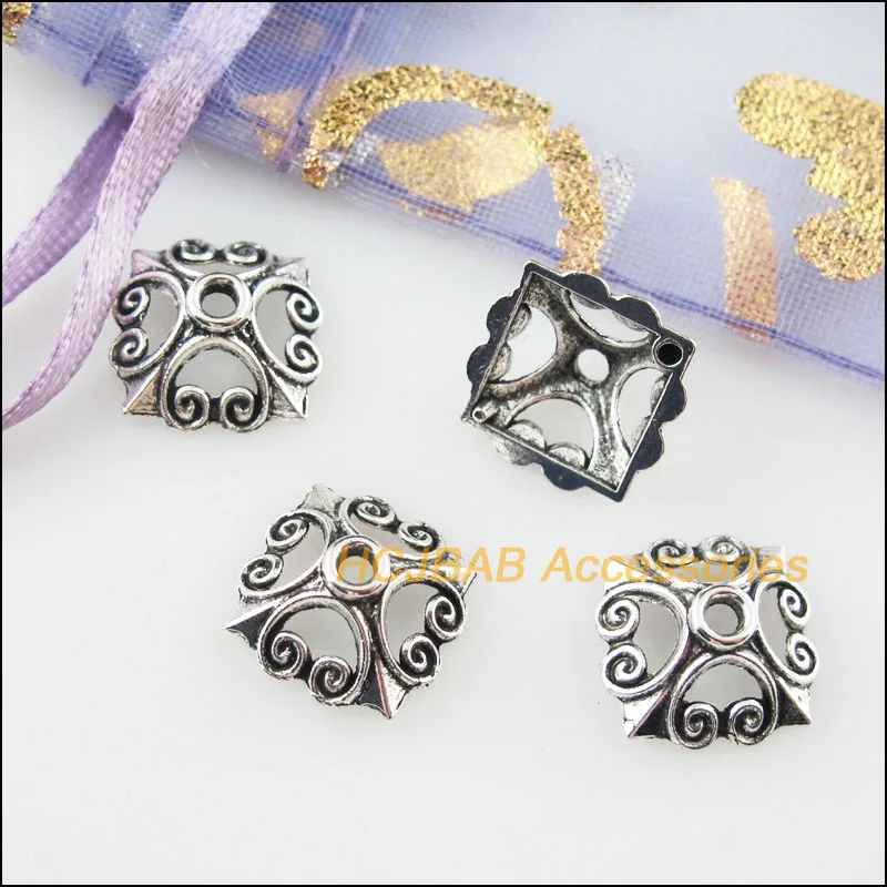 50 шт. Тибетский серебристый цвет цветок Квадратные разделители Бусины