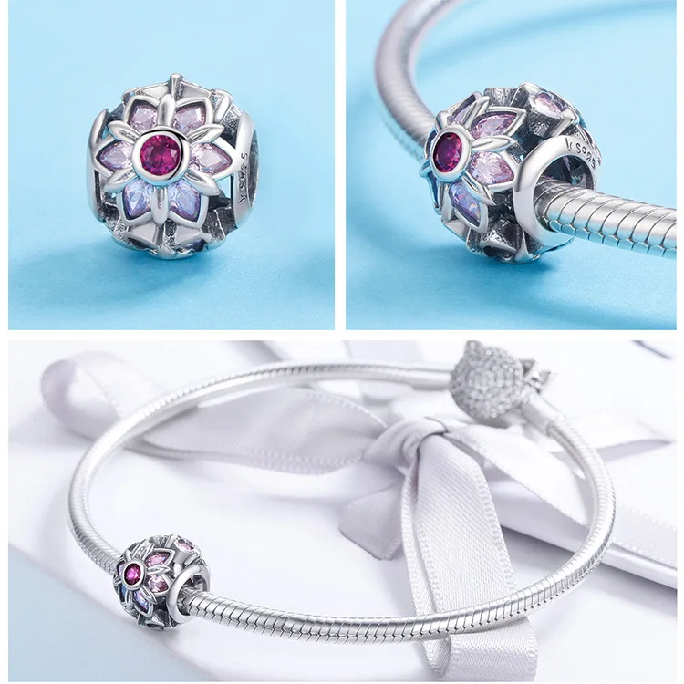 Fit Pandora браслет серебро 925 CZ розовый цветок клевера эльф бабочка Жук бусины S925 оранжевый дугообразные Подвески DIY ювелирные изделия