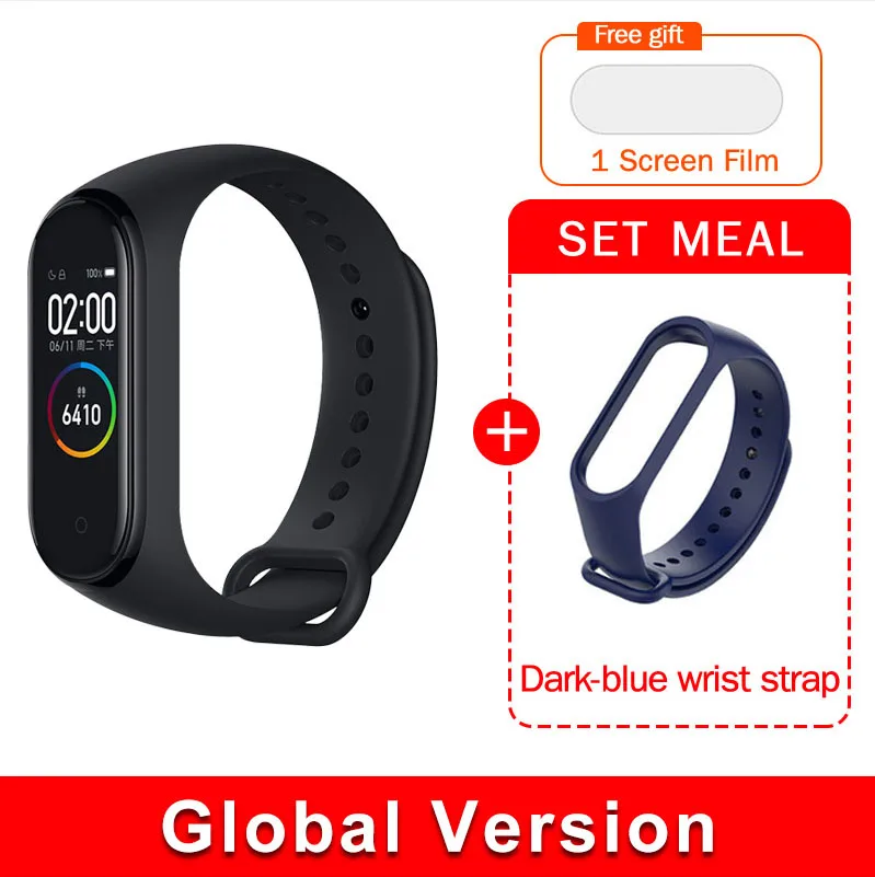 EN Add Dark-blue Str Оригинальная глобальная версия Xiaomi Mi Band 4 Smart Miband, новейший музыкальный браслет, пульсометр, фитнес, 135 мА/ч, цветной экран, Bluetooth 5,0 - Цвет: EN Add Dark-blue Str