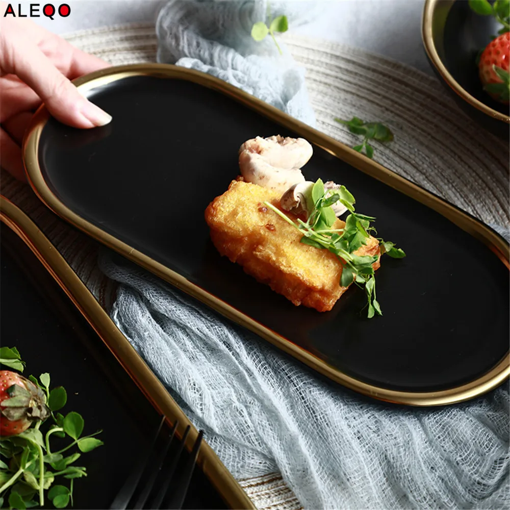 Скандинавская керамическая тарелка для хранения черного золотого цветов