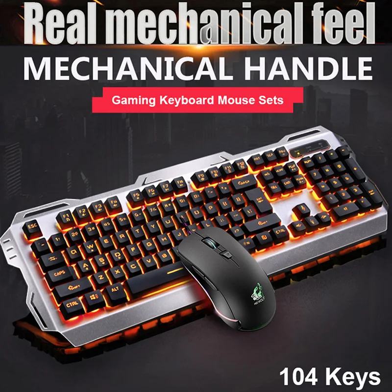 705 Проводная желтая LED подсветка эргономичная Usb игровая клавиатура металл + 2400