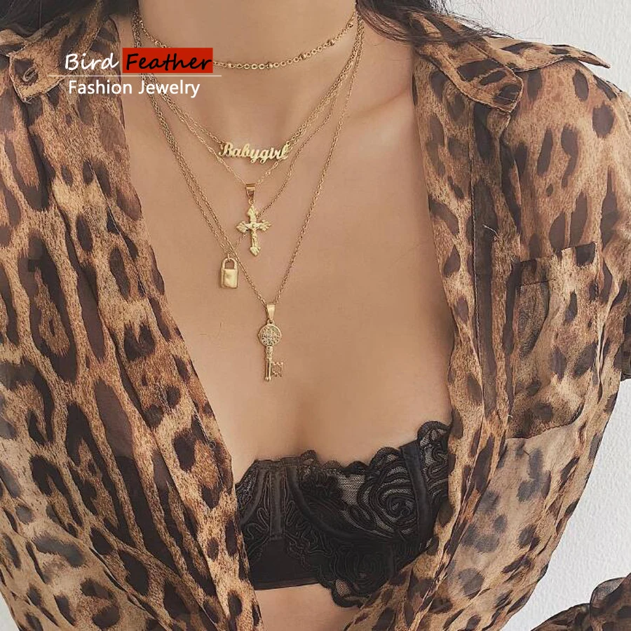 Женское Ожерелье-чокер золотистого цвета 5 слоев цепочка-подвеска с крестиком и