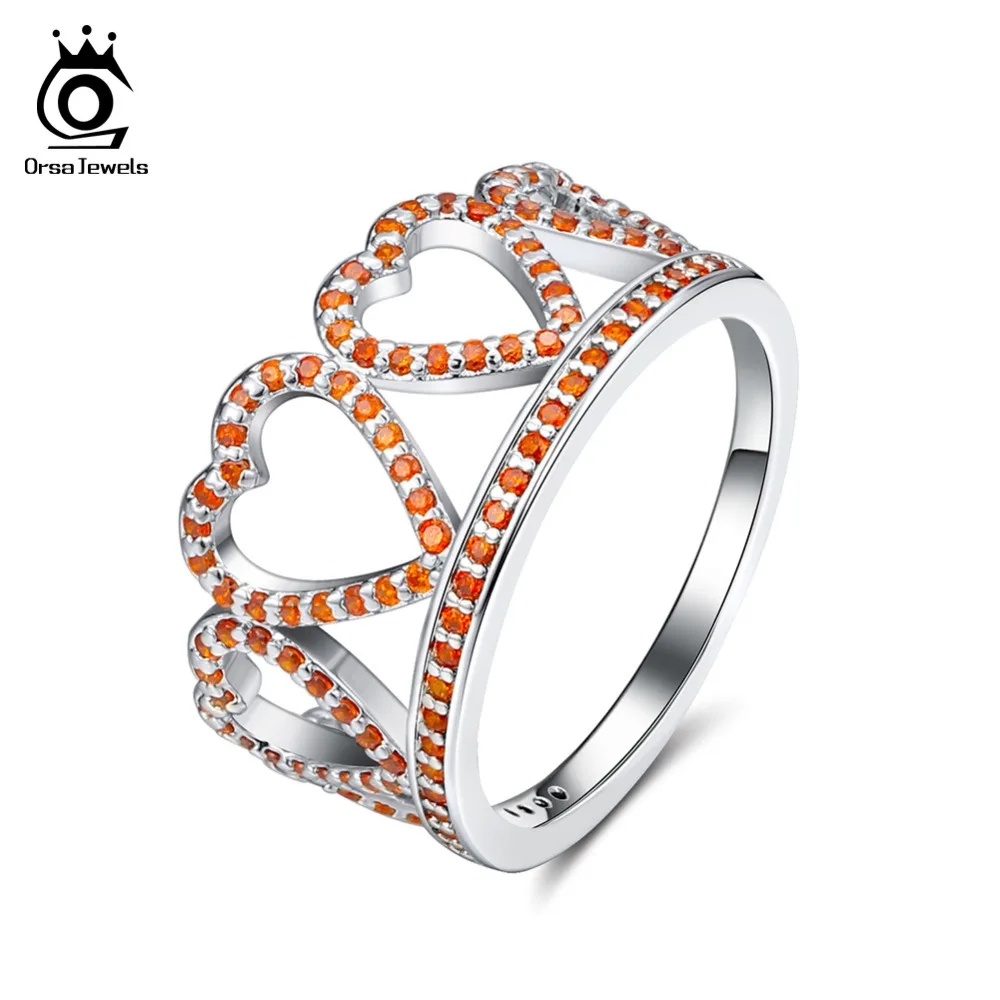 ORSA JEWELS медное милое кольцо для женщин в форме сердца Корона кольцо Красный AAA CZ стильный покер дизайнерское кольцо OR195