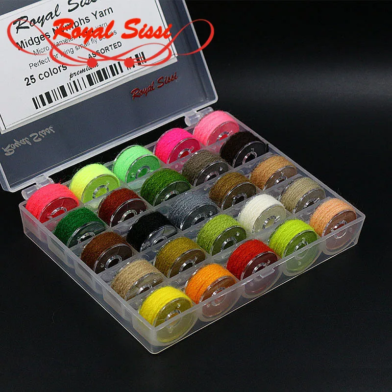 Royal Sissi 1box 25colors assorted micro fuzzy yarn midges nymphs yarn small fly bodies tying materials fly tying thread spooled