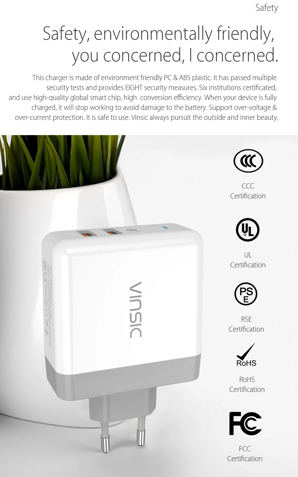 Vinsic 36 Вт Быстрая зарядка 3,0 двойной USB QC3.0 настенное зарядное устройство для путешествий для iPhone iPad samsung Galaxy S7/S6/Edge Mi5 huawei htc