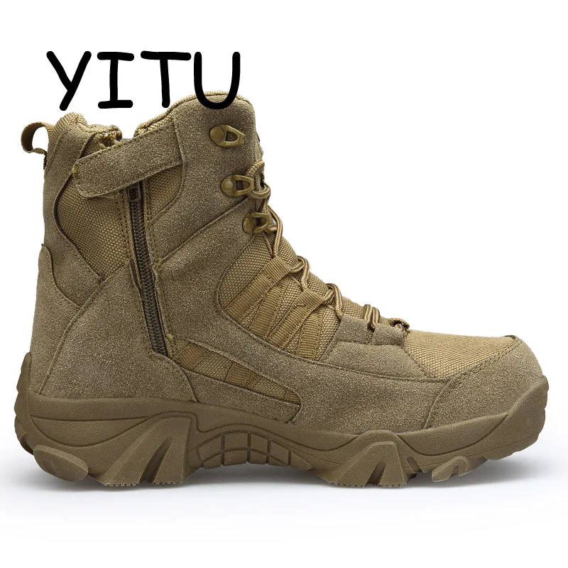 YITU Men's Suede Outdoor Hiking Boots Lace-Up Breathable Army Desert Combat Military Trekking Shoes Sneakers | Спорт и