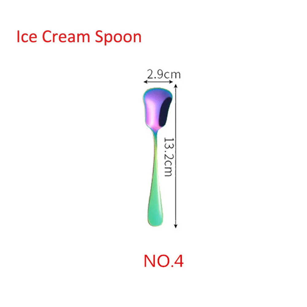 NO.4 Ice Cream Spoon 1/5 шт творческие 304 Нержавеющая сталь набор столовых приборов Радуга Комплектная Посуда Столовые приборы для путешествий торт вилка стейк Ножи для свадьбы и отеля - Цвет: NO.4 Ice Cream Spoon