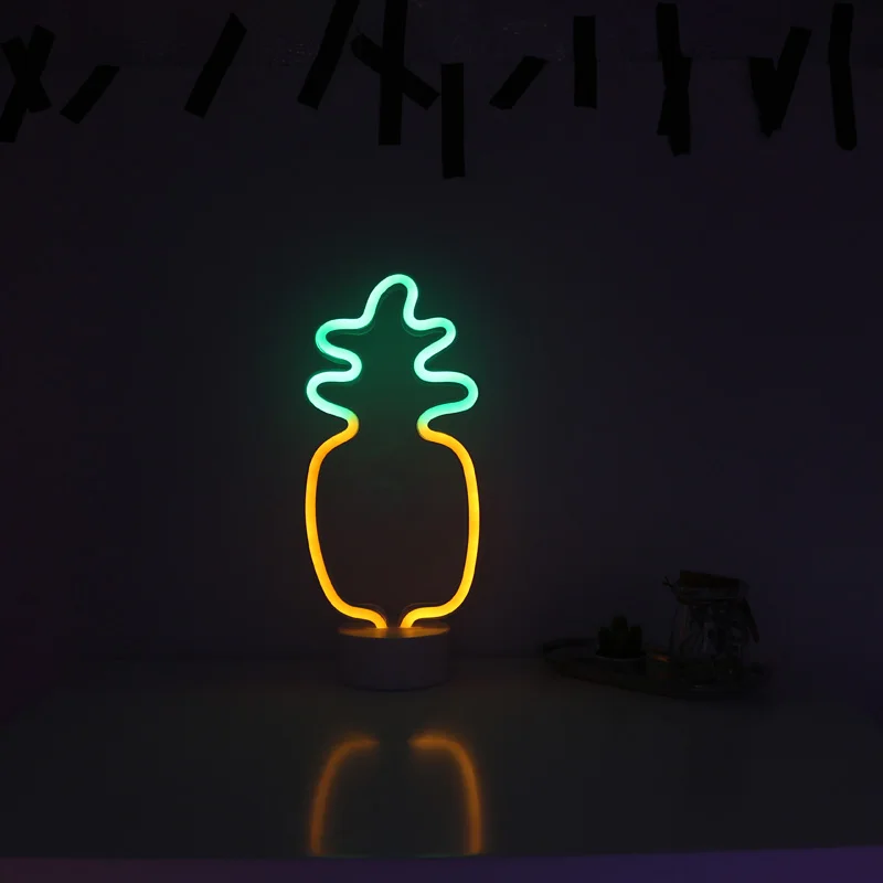 Настольная лампа для спальни LED неоновый ананас Рождественская елка кактус форма