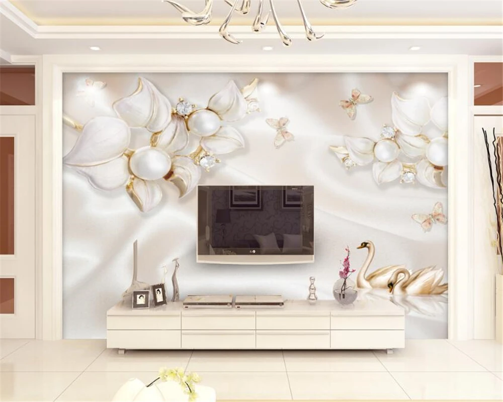 Beibehang высокое качество 3D обои Роскошные потолки ювелирные изделия Лебедь ТВ