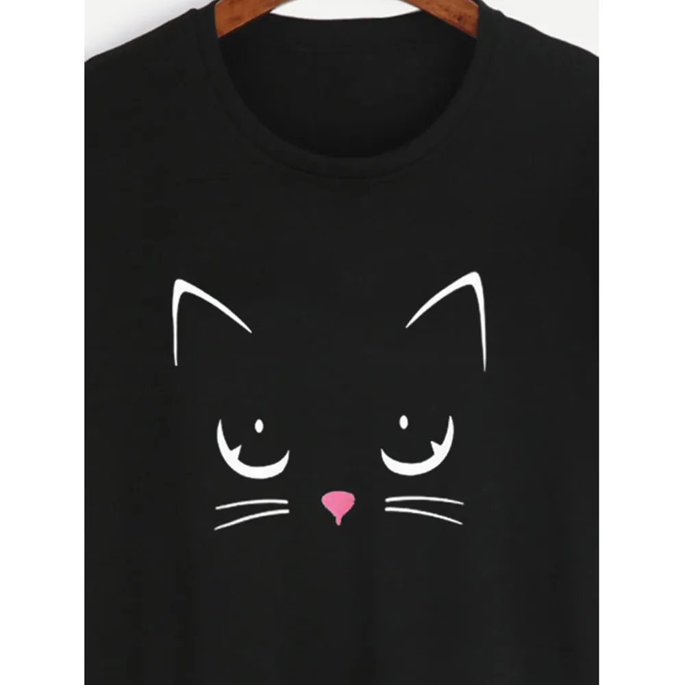 Женская Повседневная футболка с коротким рукавом и круглым вырезом принтом кота