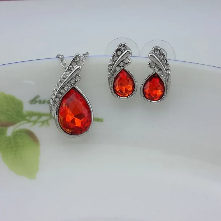 shulian red Модные аксессуары, набор аксессуаров для девочек, ожерелье с кристаллами, серьги, комплекты ювелирных изделий с кристаллами 006 - Окраска металла: shulian red