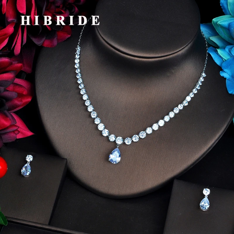 

HIBRIDE Fashion Clear CZ Dubai Bridal Jewelry sets For Women Accessories Pendant Necklace Set Party Jewelry N-560