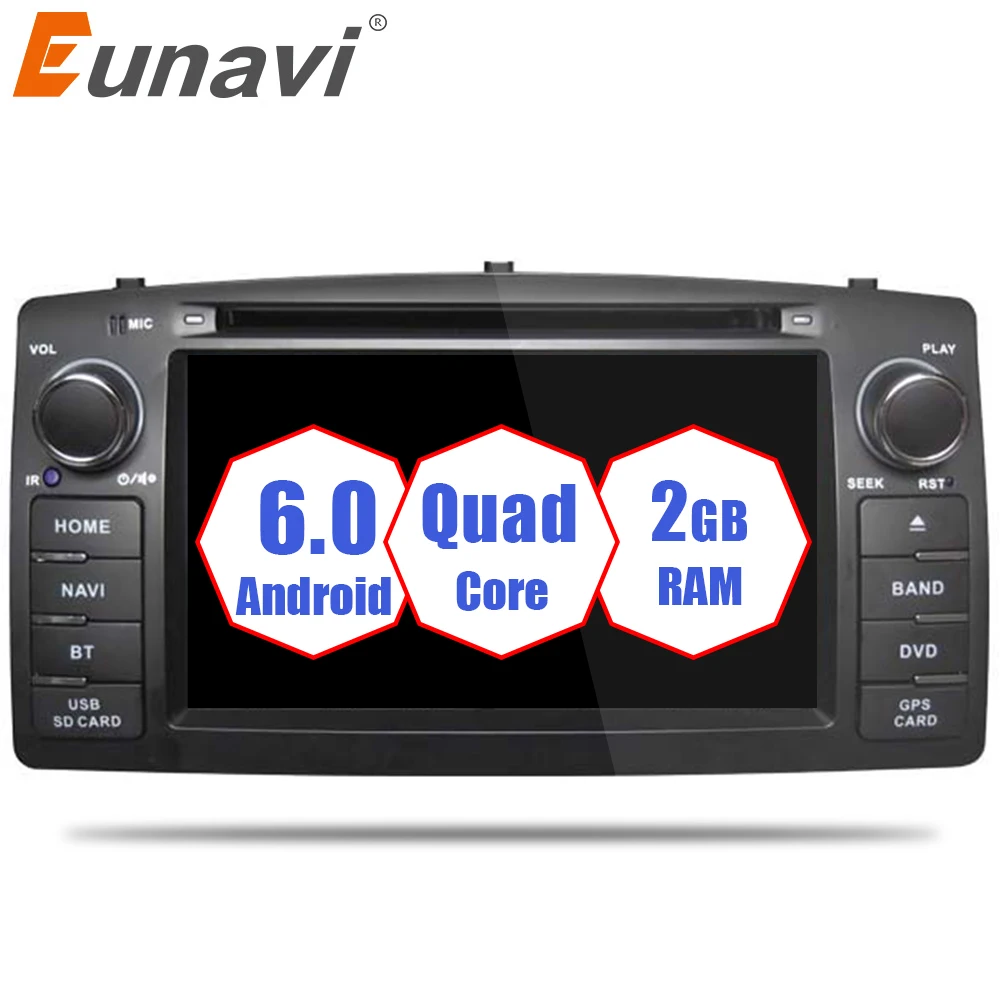 Eunavi 2 Din автомобильный DVD стерео для Toyota Corolla E120 BYD F3 Android 6 0 четырехъядерный ram 2G gps с