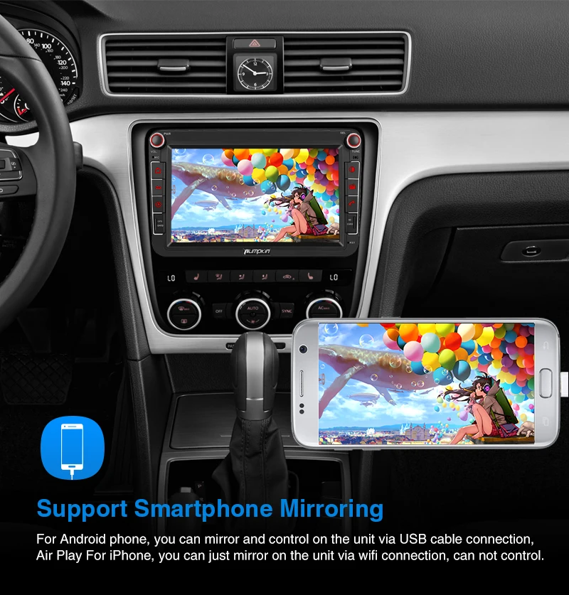 Тыква четырехъядерный 2 Din 8 ''Авторадио GPS навигация Android 9 0 стерео аудио