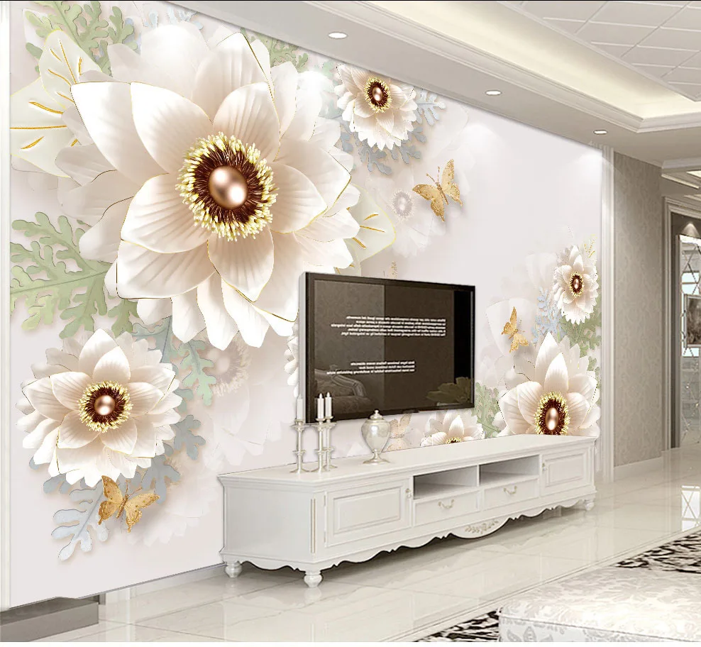 

Large Mural Butterfly Jewelry Flower Wallpaper Mural 3d Photo Mural for Living Room Backdrop 3d Wall Murals 3D Flower Wall paper