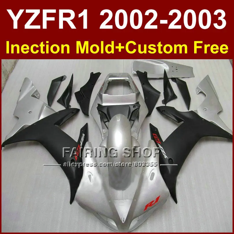 Серебристо-черный обтекатель на заказ для кузова YAMAHA YZF1000 02 03 YZF R1 2002 2003 yzf r1