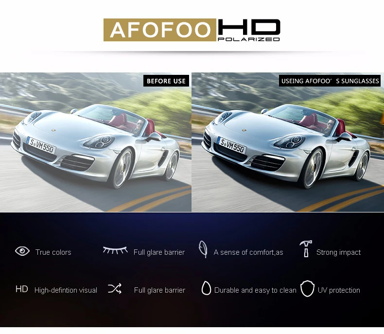 AFOFOO бренд Для мужчин HD поляризованных солнцезащитных очков площади кадра мужской вождения солнцезащитные очки Gafas для Для мужчин очки UV400 оттенков с случае